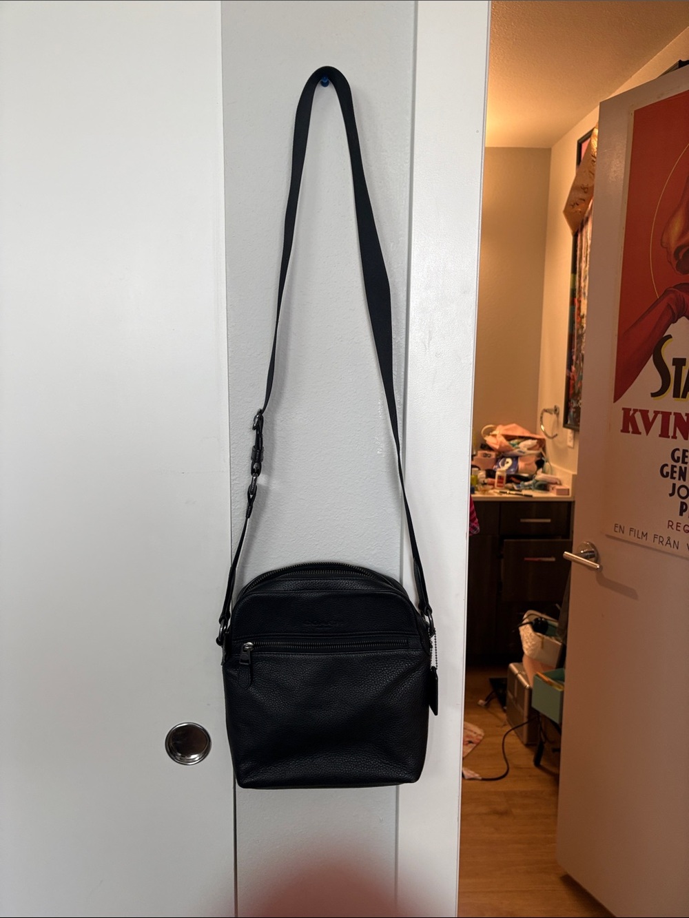 Black Leather Crossbody Bag for Men